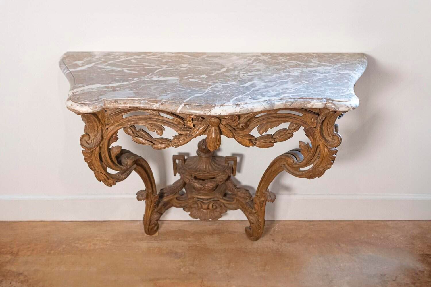 French Louis XV Period Carved Wood Console Table with Marble Top, circa 1760 - JAA