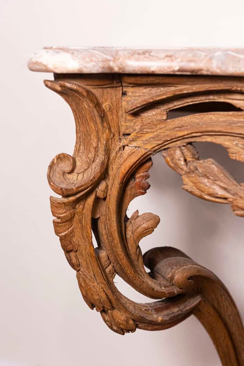 French Louis XV Period Carved Wood Console Table with Marble Top, circa 1760 - JAA