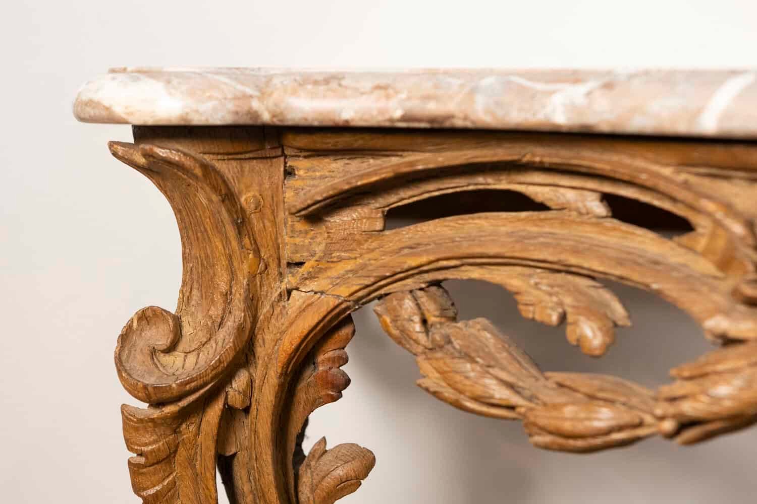 French Louis XV Period Carved Wood Console Table with Marble Top, circa 1760 - JAA