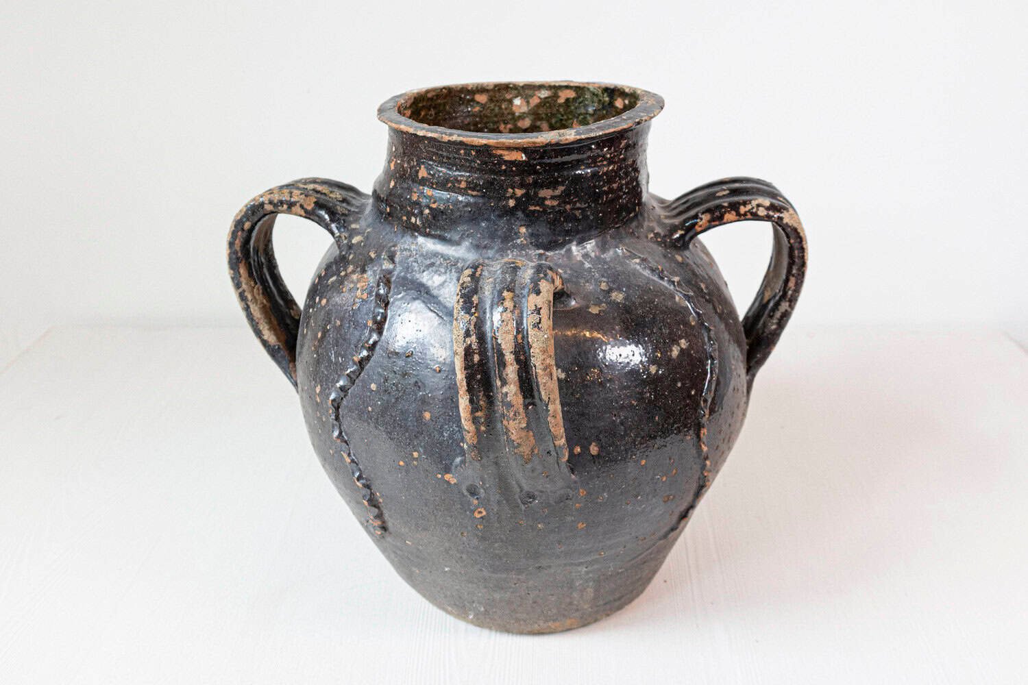 French Provincial 19th Century Glazed Pottery Pouring Jug with Three Handles - JAA