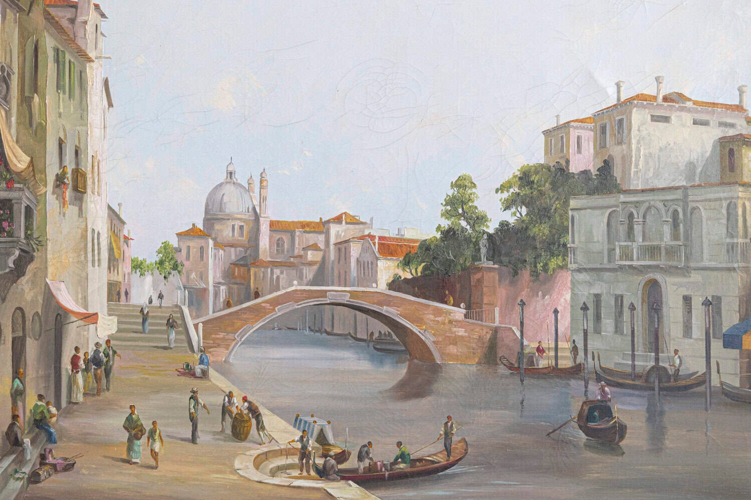 English 19th Century Oil Painting Depicting a Venetian Scene in Carved Frame - JAA