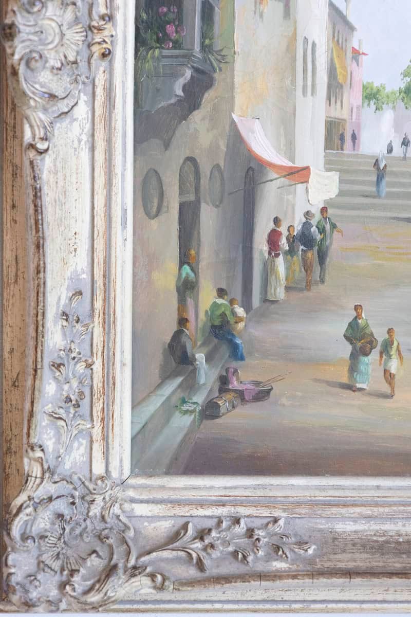 English 19th Century Oil Painting Depicting a Venetian Scene in Carved Frame - JAA