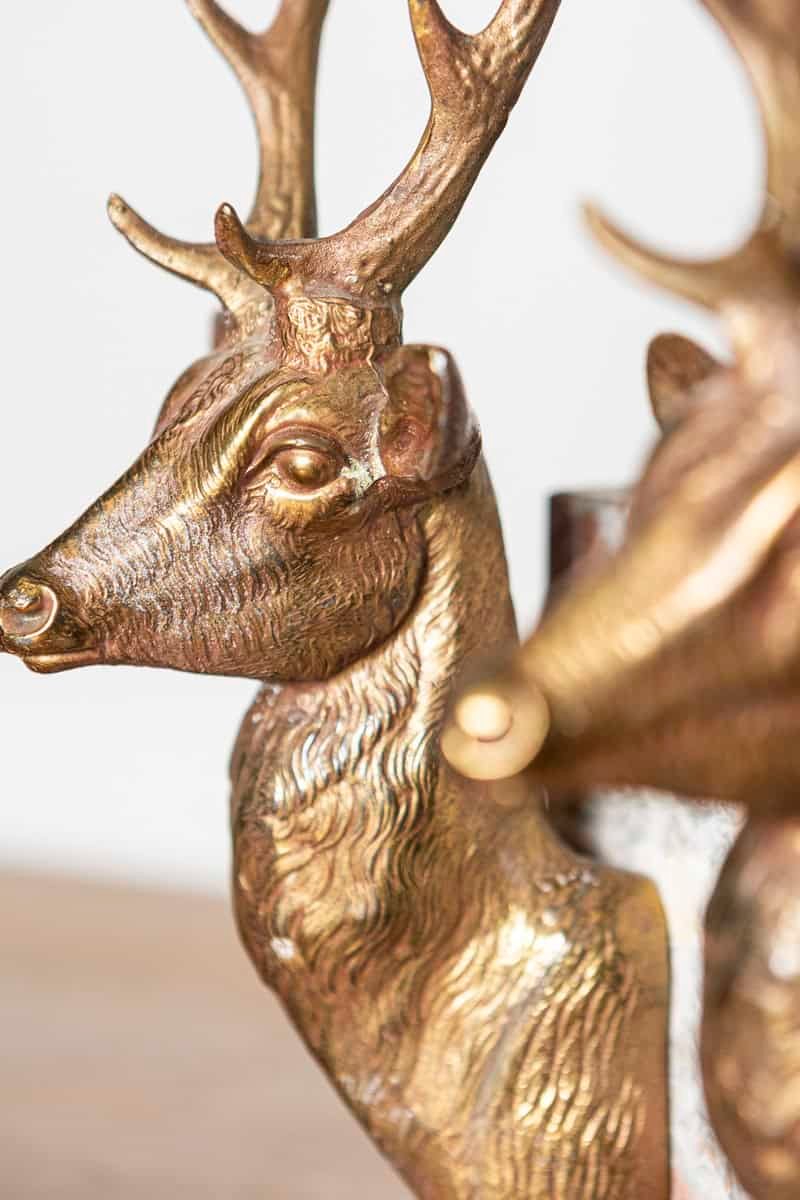 Pair of 20th-Century French Stag Bookends in Gilded Metal and Marble - JAA