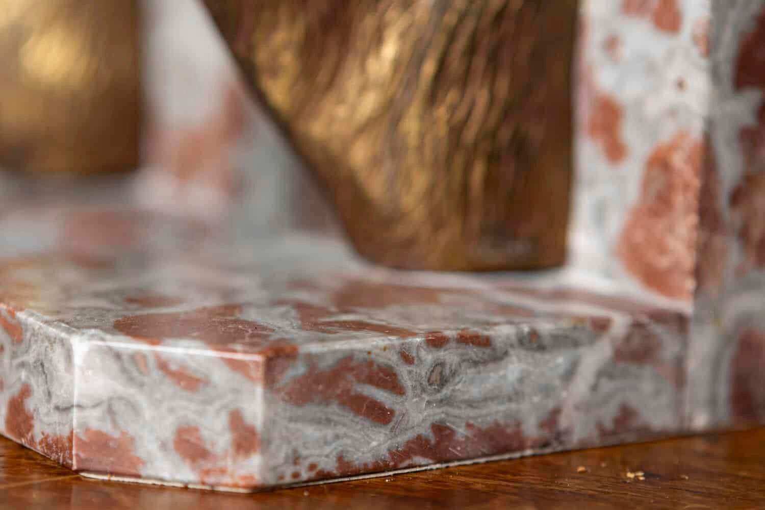 Pair of 20th-Century French Stag Bookends in Gilded Metal and Marble - JAA