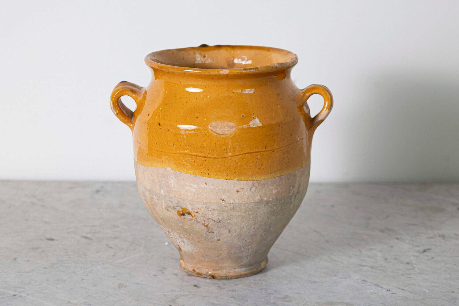 French 19th Century Large Country Glazed Confit Pot with Ochre Yellow Glaze - JAA