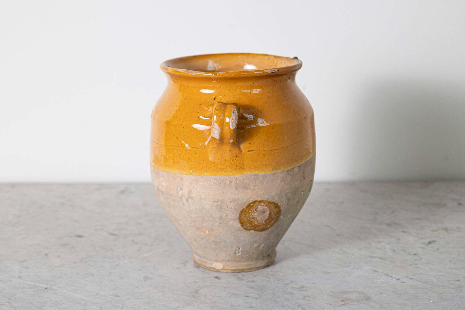 French 19th Century Large Country Glazed Confit Pot with Ochre Yellow Glaze - JAA