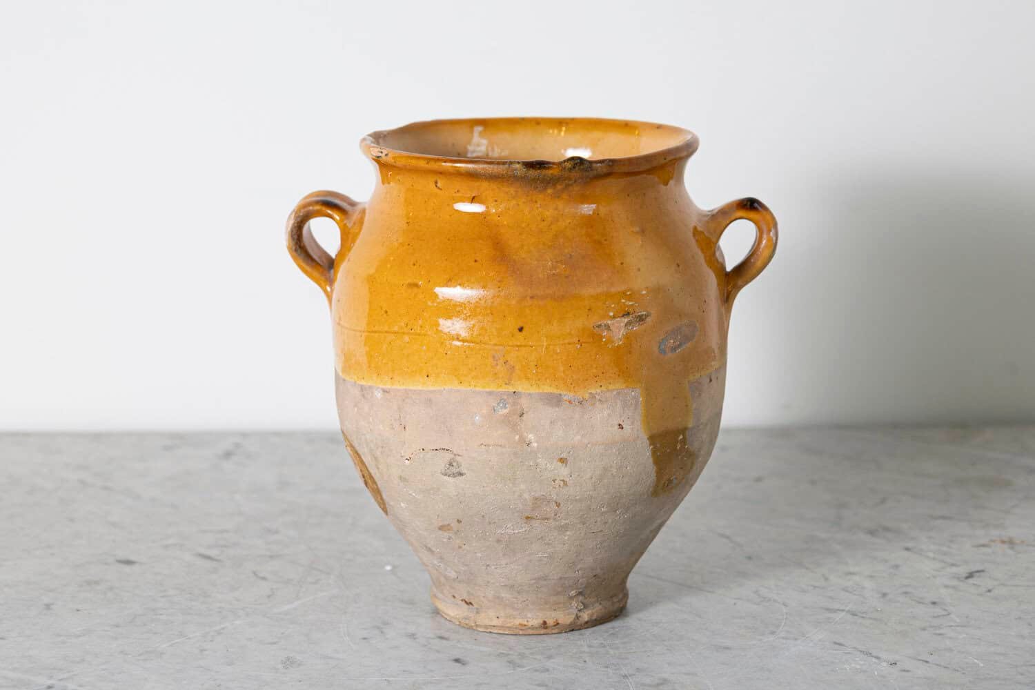 French 19th Century Large Country Glazed Confit Pot with Ochre Yellow Glaze - JAA