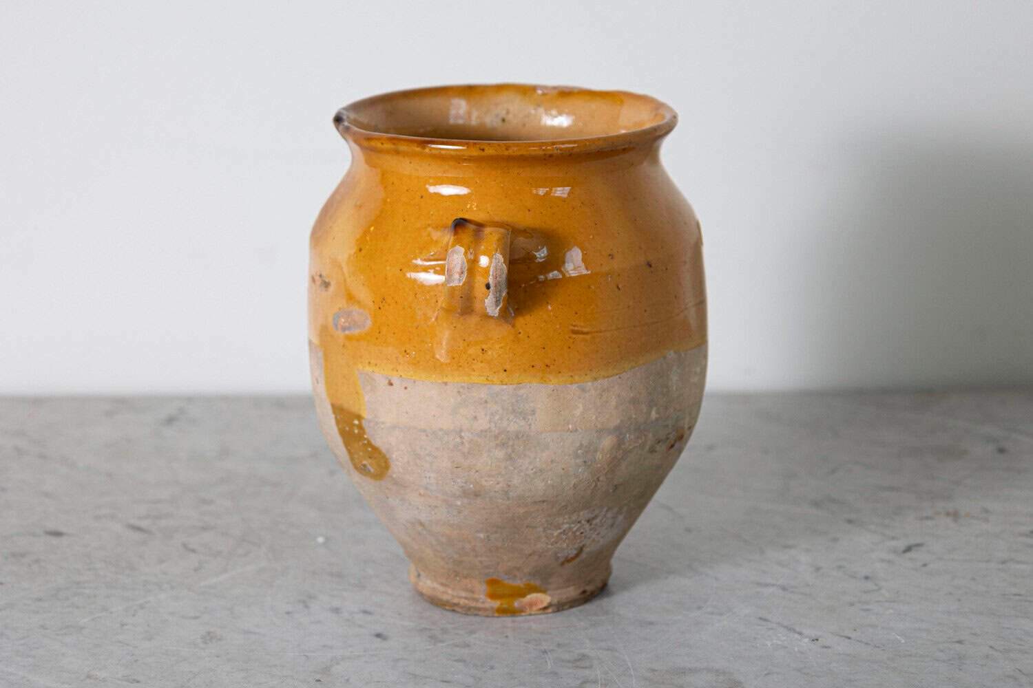 French 19th Century Large Country Glazed Confit Pot with Ochre Yellow Glaze - JAA