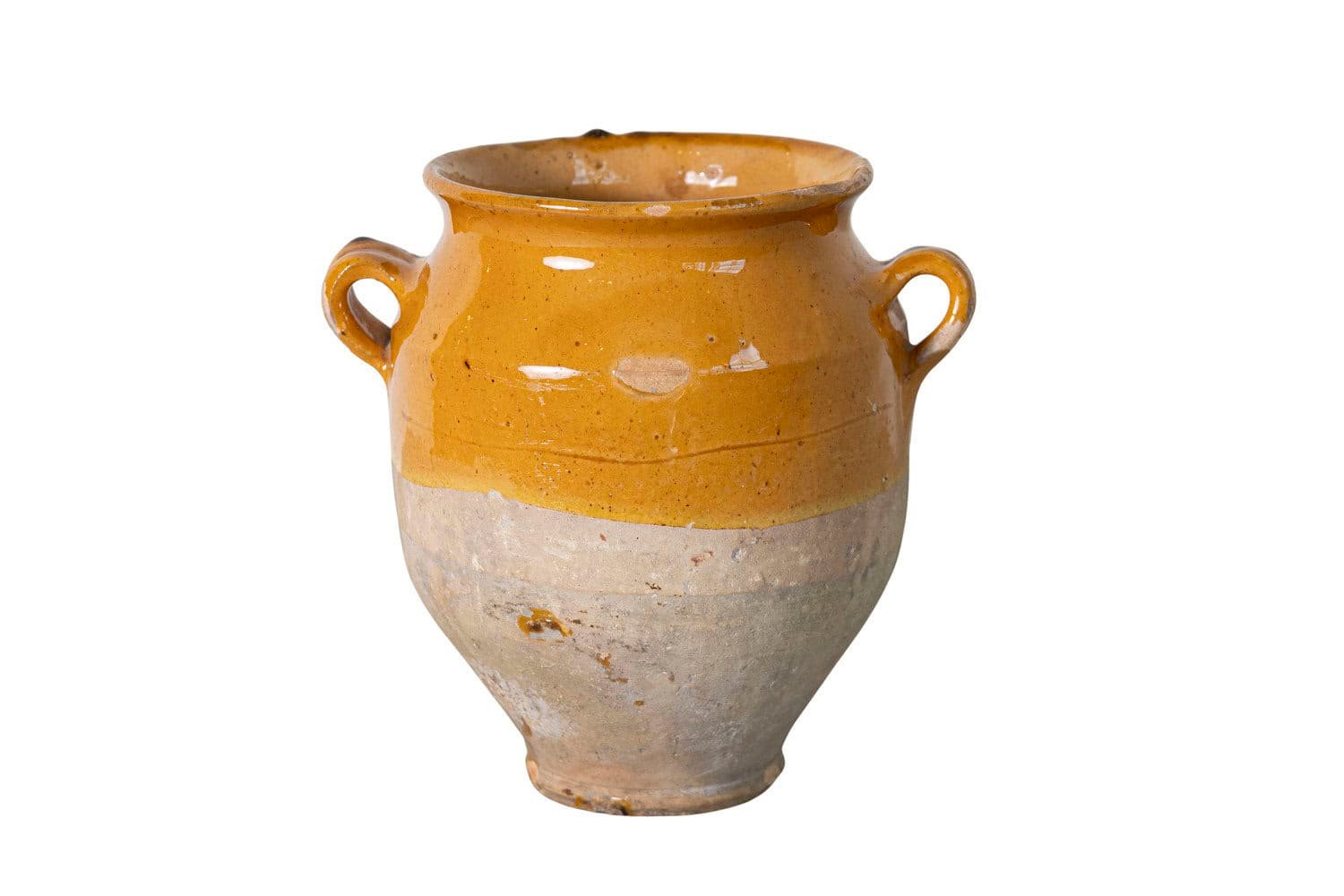 French 19th Century Large Country Glazed Confit Pot with Ochre Yellow Glaze