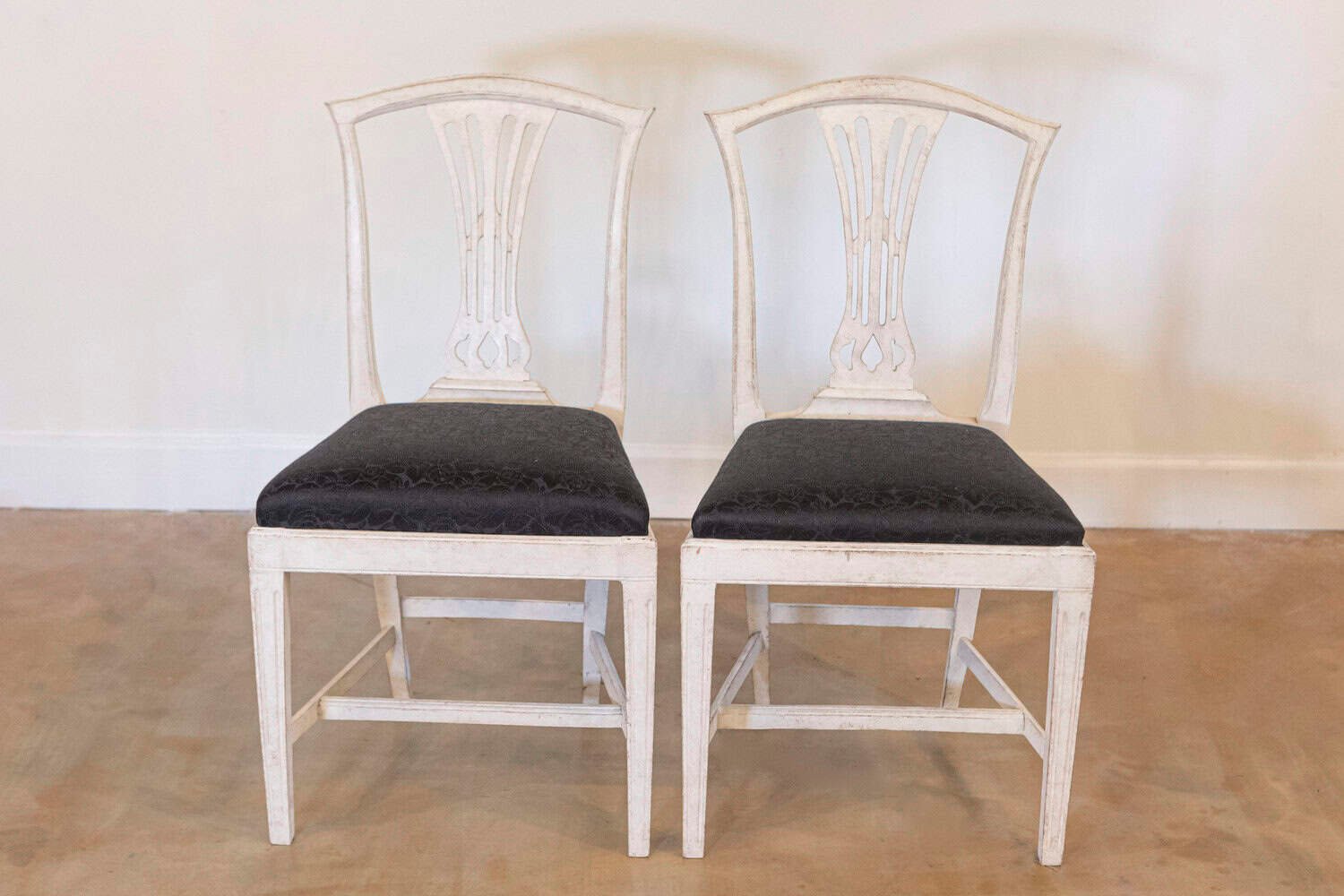 Set of Six Swedish 1890s Painted Wood Dining Room Side Chairs with Black Fabric - JAA