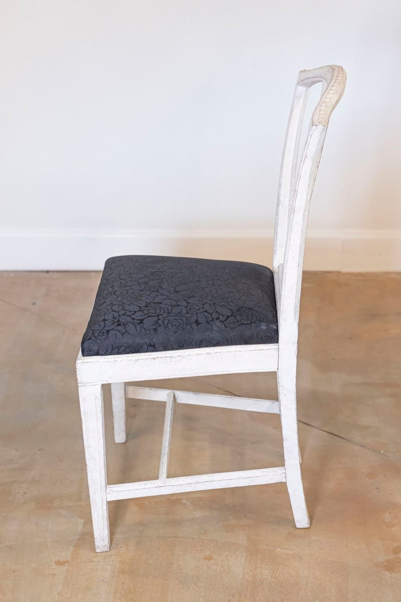 Set of Six Swedish 1890s Painted Wood Dining Room Side Chairs with Black Fabric - JAA