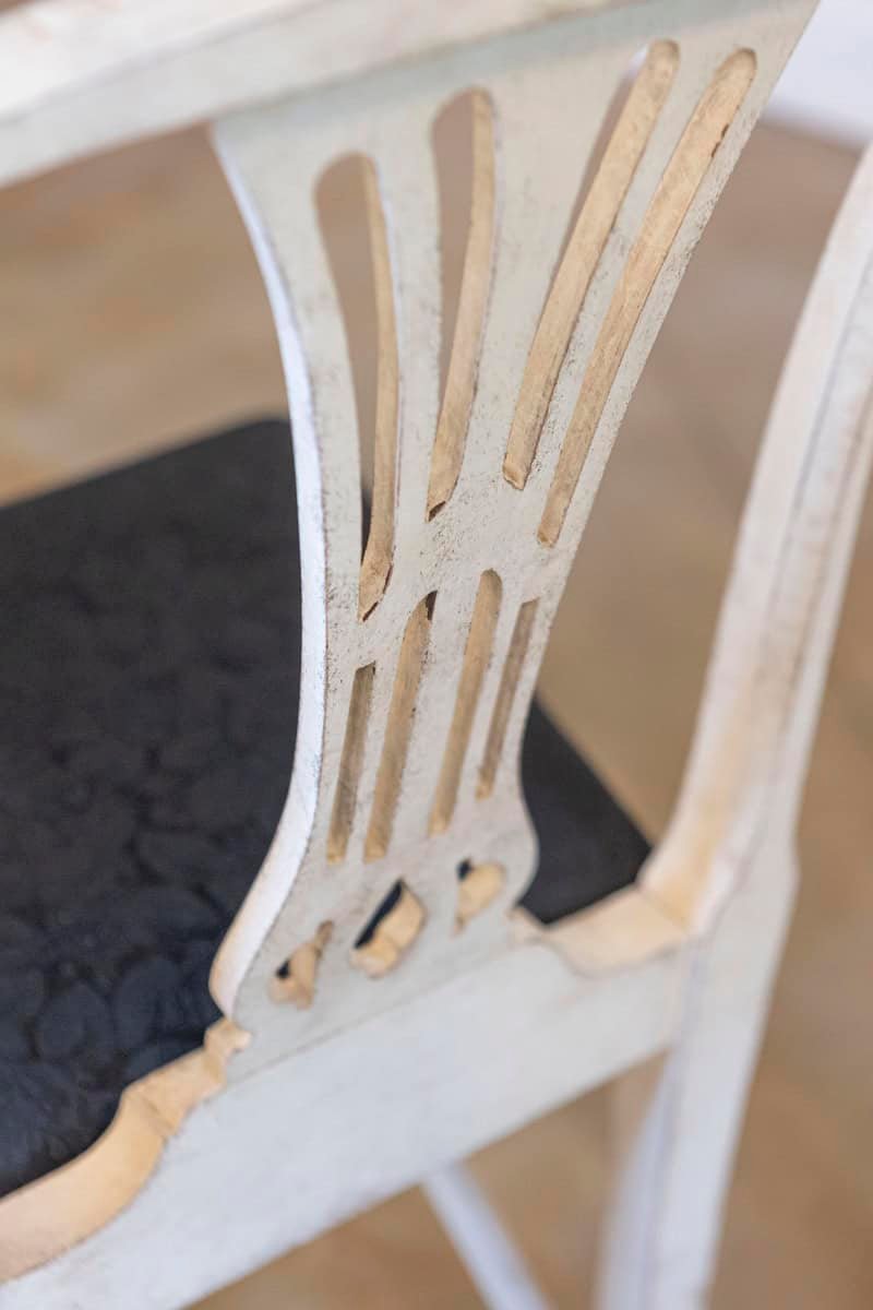Set of Six Swedish 1890s Painted Wood Dining Room Side Chairs with Black Fabric - JAA
