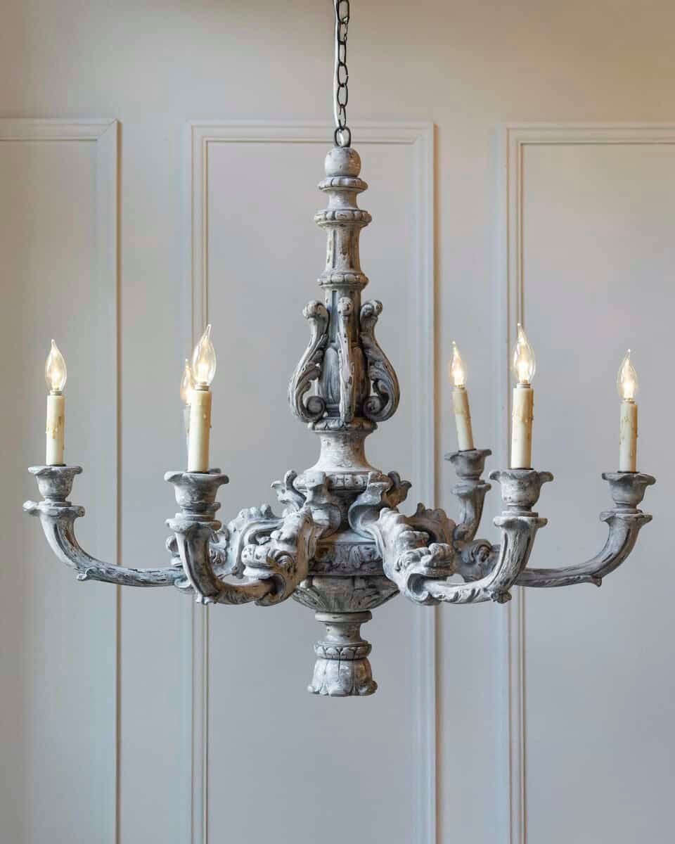 French 20th Century Painted and Carved Wood Chandelier - JAA