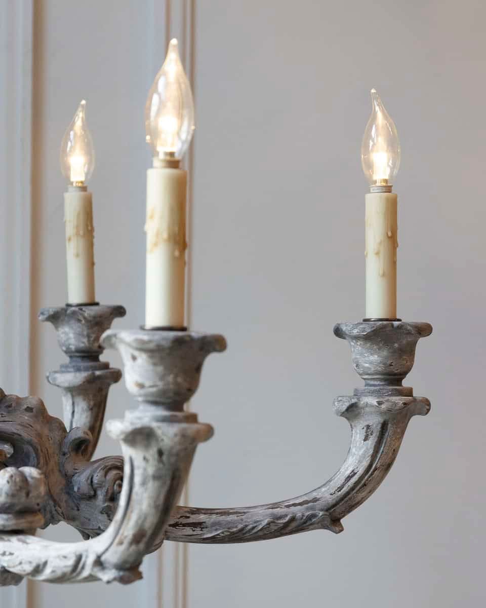 French 20th Century Painted and Carved Wood Chandelier - JAA