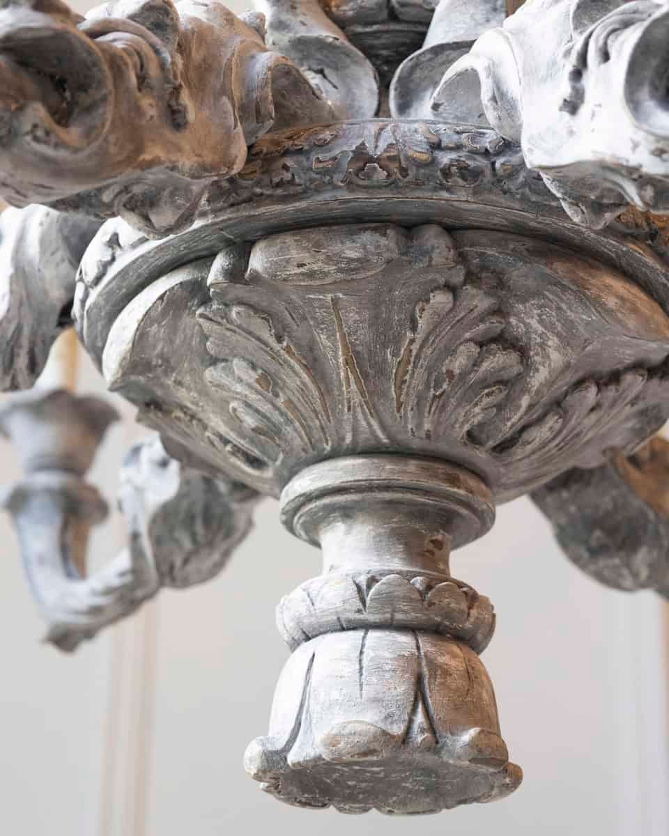 French 20th Century Painted and Carved Wood Chandelier - JAA