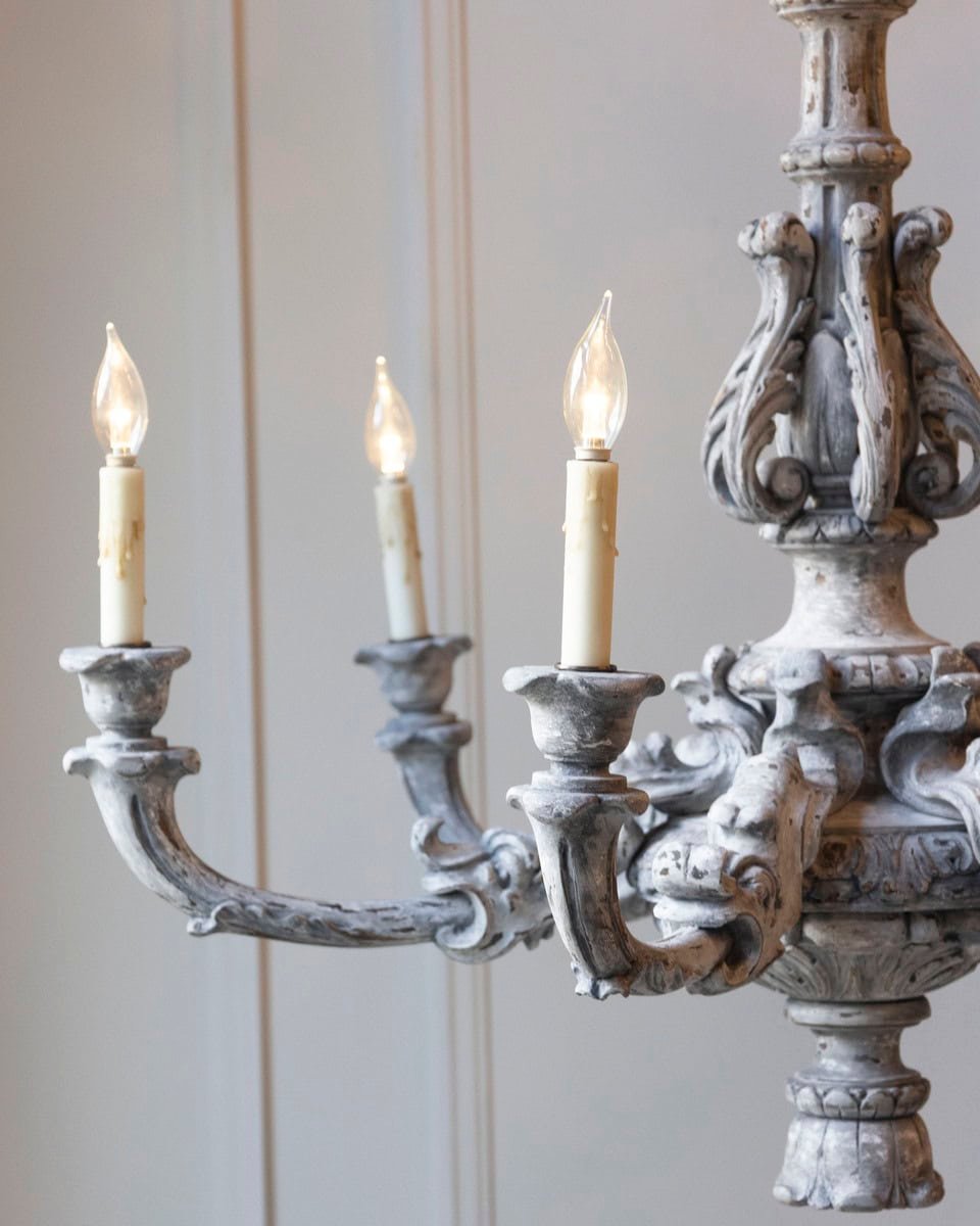 French 20th Century Painted and Carved Wood Chandelier - JAA