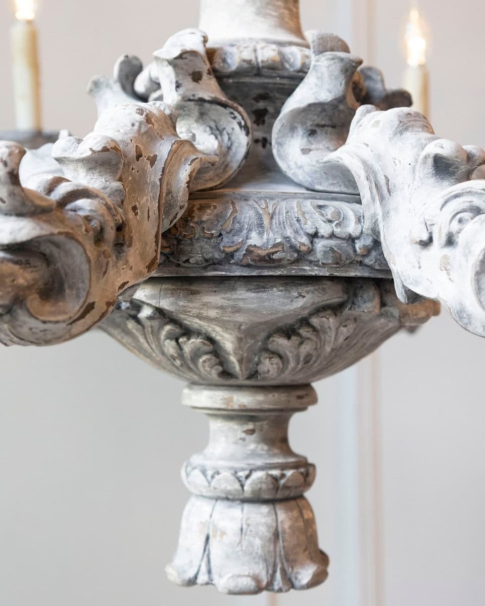 French 20th Century Painted and Carved Wood Chandelier - JAA