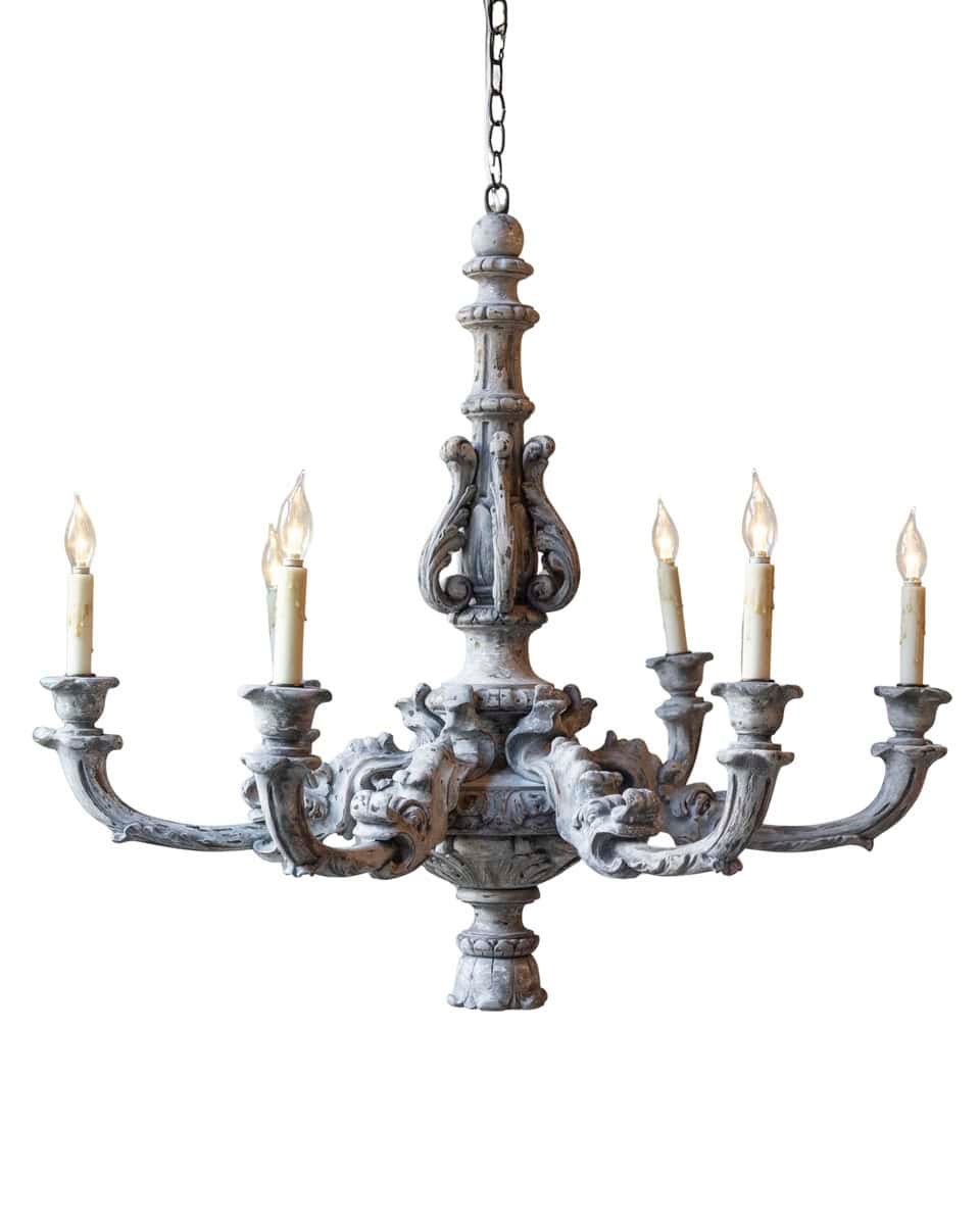 French 20th Century Painted and Carved Wood Chandelier