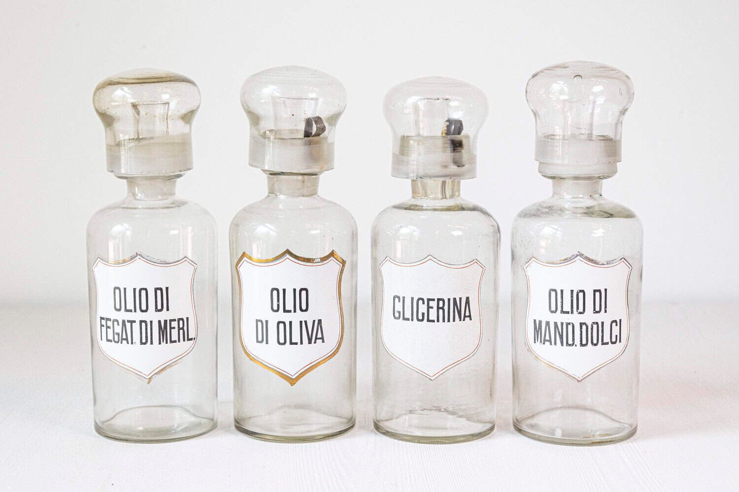 Italian 20th Century Clear Glass Apothecary Pharmacy Jar with Original Italian Label and Stopper - JAA