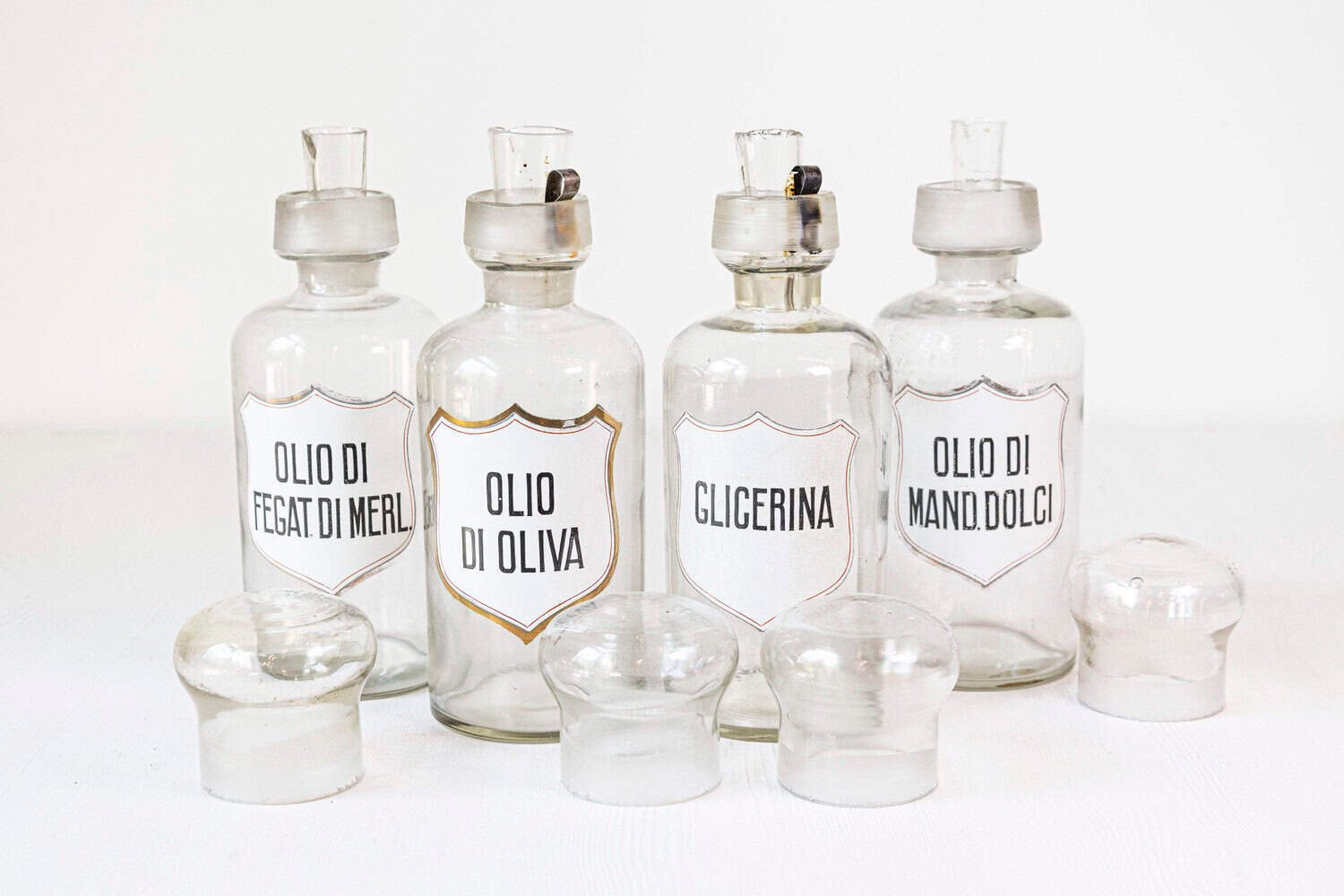 Italian 20th Century Clear Glass Apothecary Pharmacy Jar with Original Italian Label and Stopper - JAA