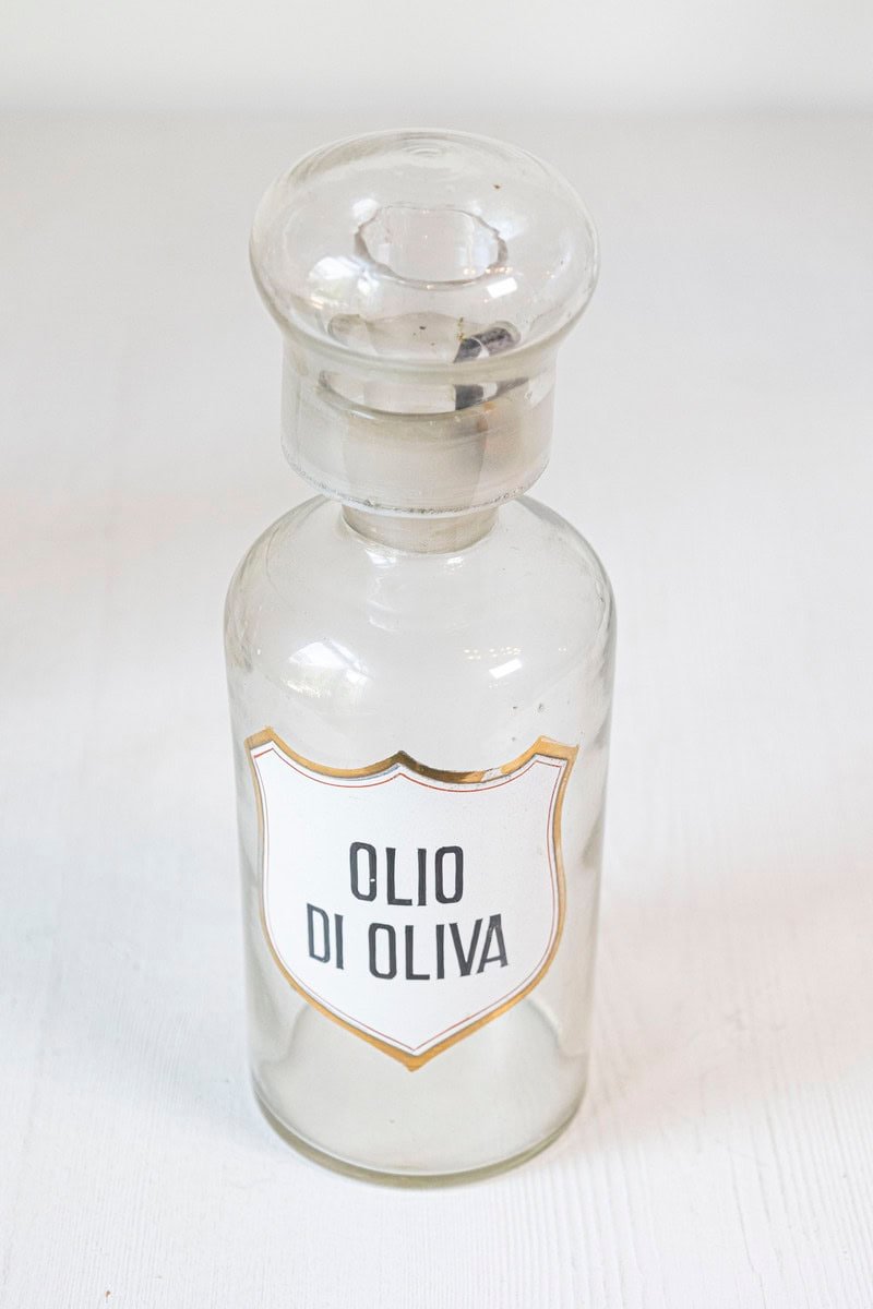 Italian 20th Century Clear Glass Apothecary Pharmacy Jar with Original Italian Label and Stopper - JAA