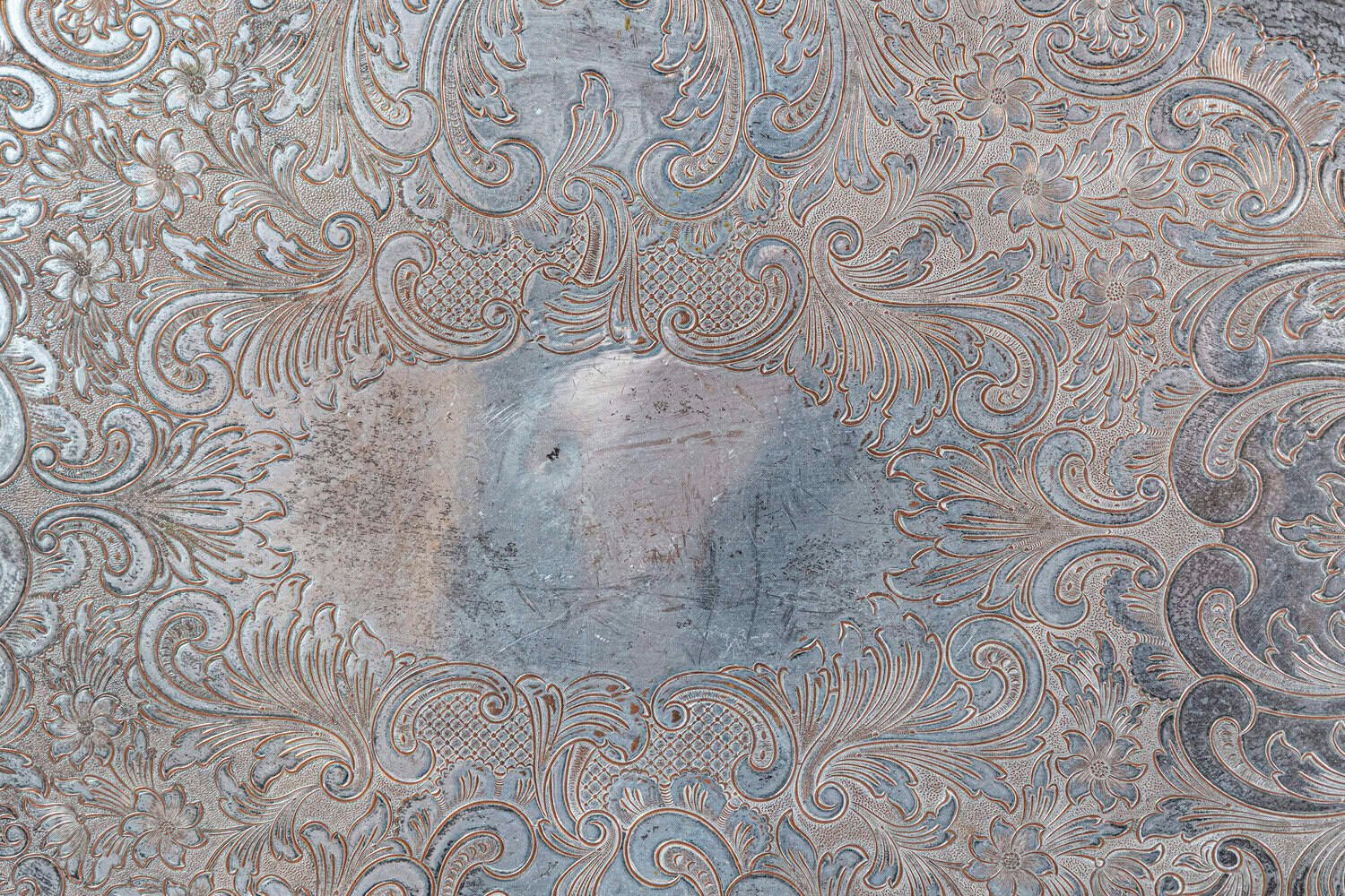 English Edwardian Period Early 20th Century Silver Plated Tray with Pierced Motifs and C-Scrolls - JAA