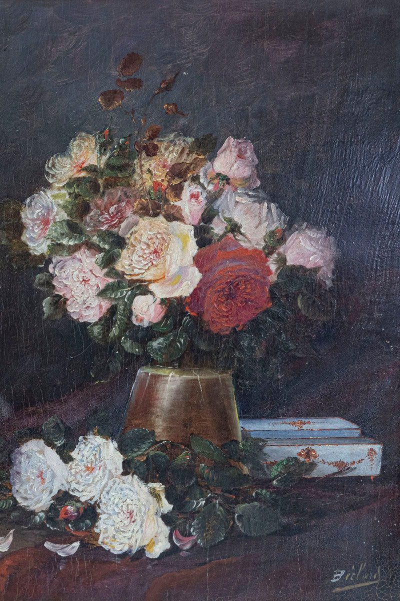 19th Century French Floral Still-Life Painting Depicting Roses in Original Frame - JAA