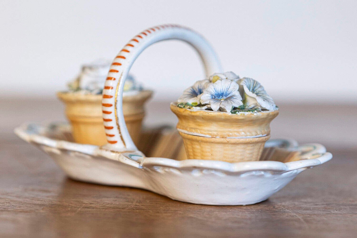 Small Italian 1860s Painted Ceramic Floral Desk Set with Ink and Sand Containers - JAA