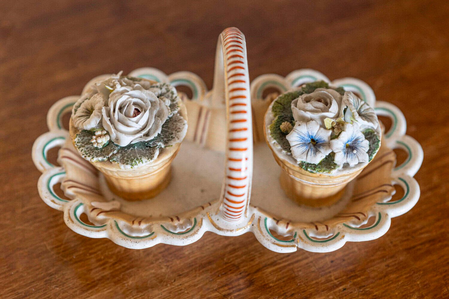 Small Italian 1860s Painted Ceramic Floral Desk Set with Ink and Sand Containers - JAA
