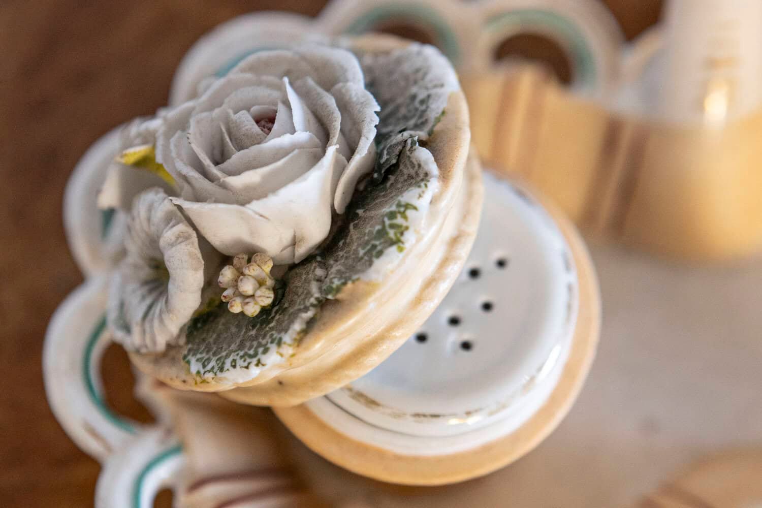 Small Italian 1860s Painted Ceramic Floral Desk Set with Ink and Sand Containers - JAA