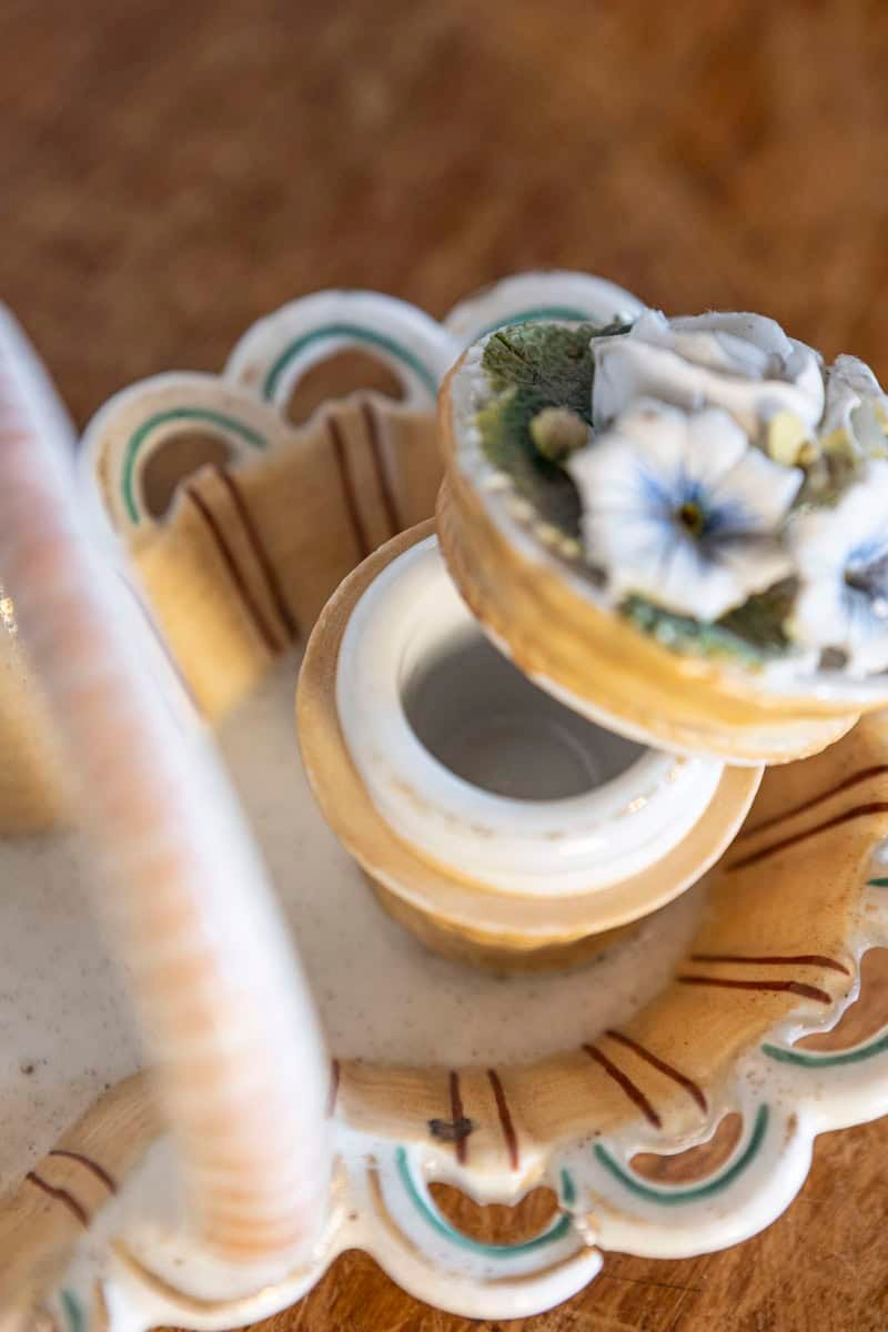 Small Italian 1860s Painted Ceramic Floral Desk Set with Ink and Sand Containers - JAA