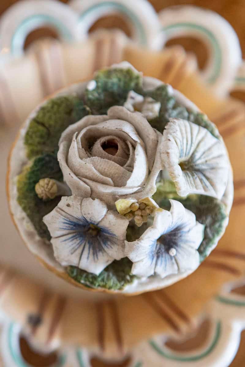 Small Italian 1860s Painted Ceramic Floral Desk Set with Ink and Sand Containers - JAA