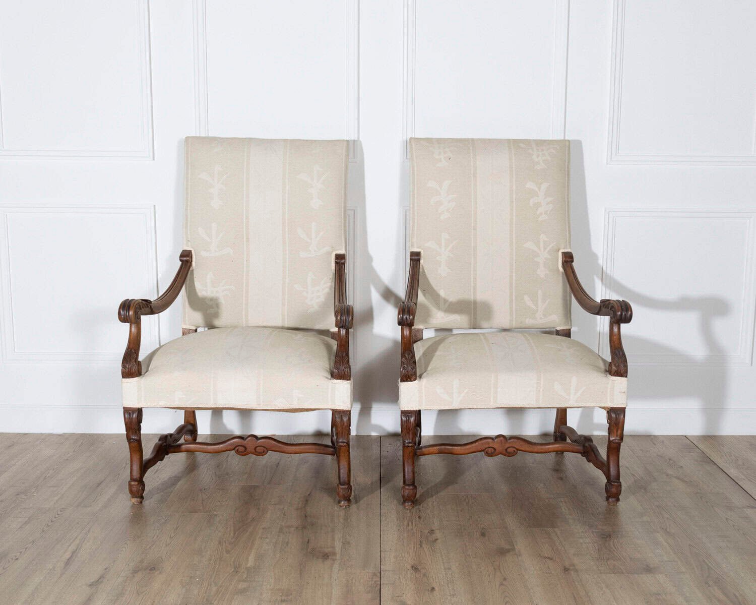 Pair of Large Louis XIII Style Carved Oak Armchairs - JAA