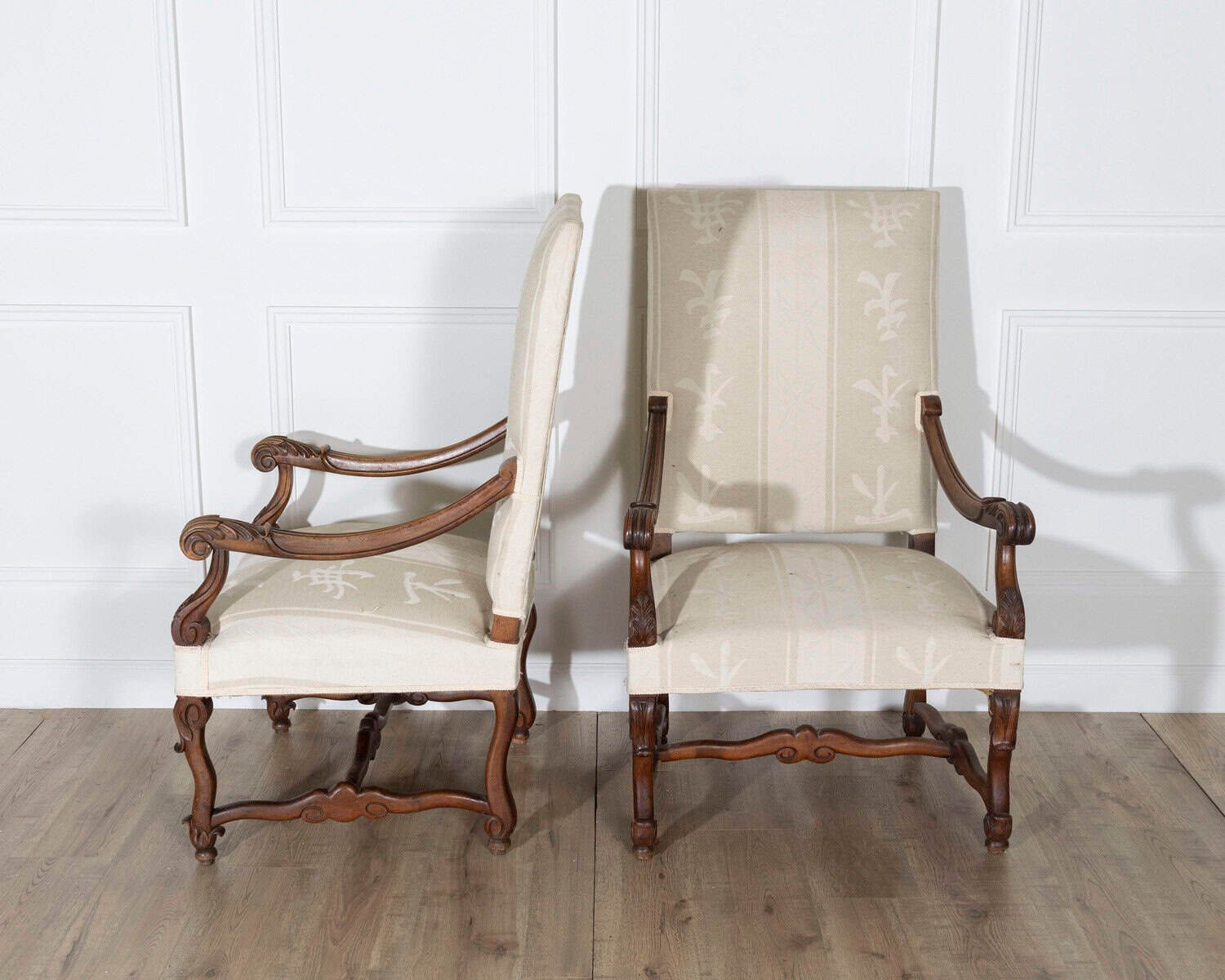 Pair of Large Louis XIII Style Carved Oak Armchairs - JAA