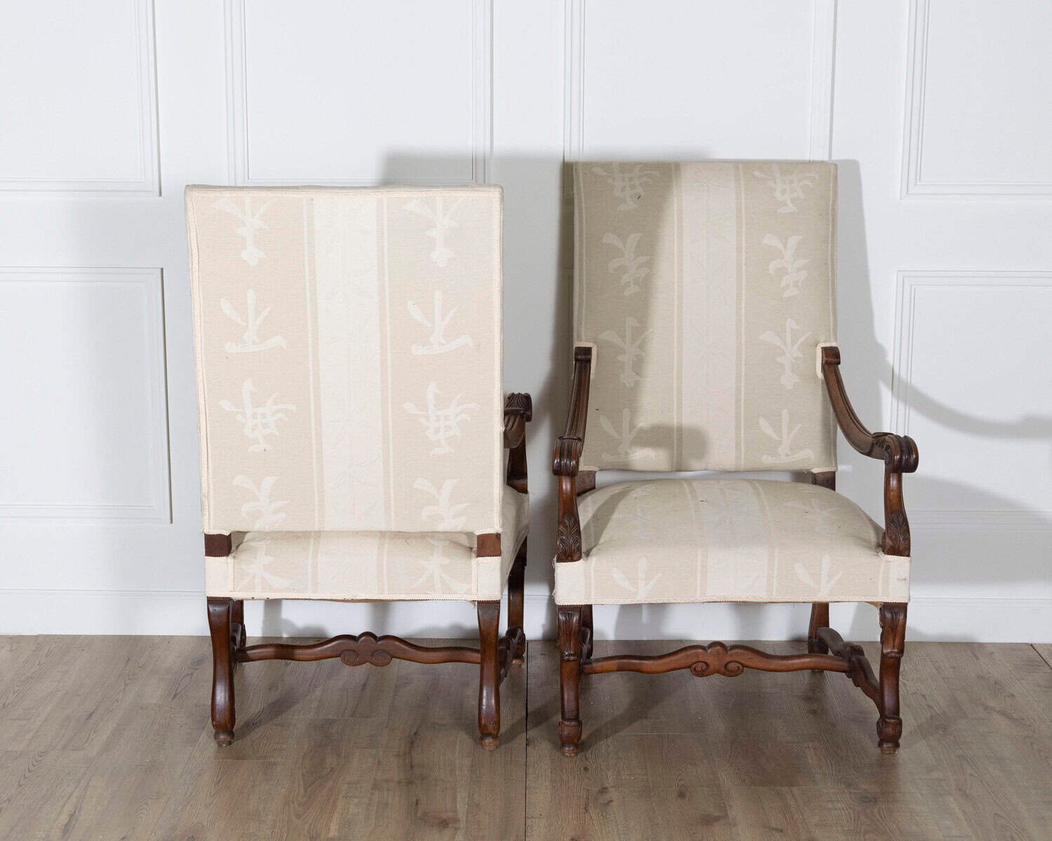 Pair of Large Louis XIII Style Carved Oak Armchairs - JAA