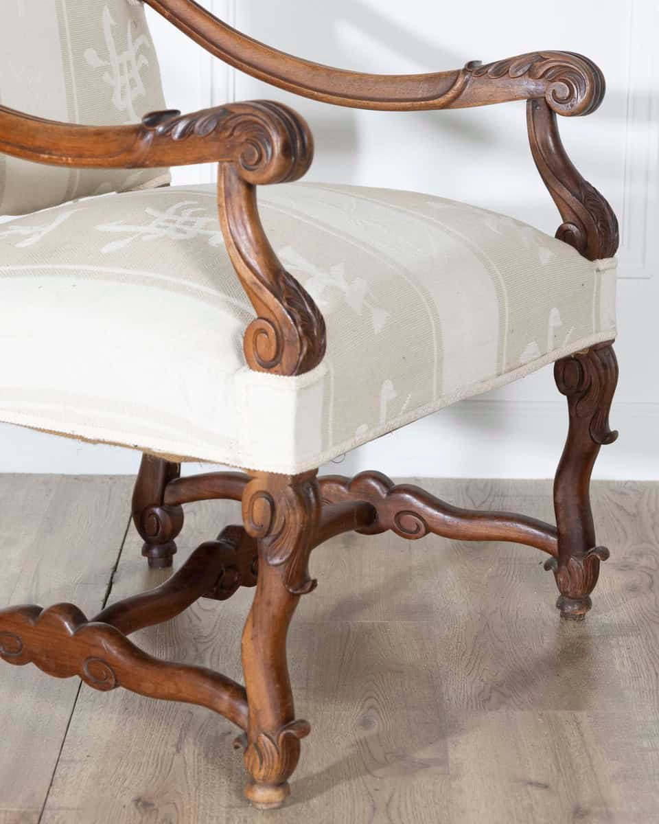 Pair of Large Louis XIII Style Carved Oak Armchairs - JAA