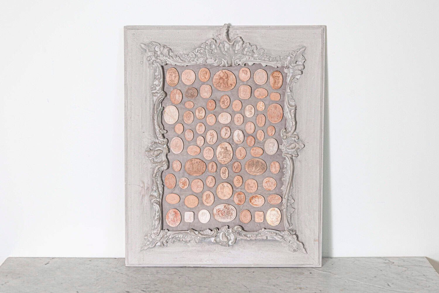 Italian 19th Century Collection of Carved Cameos in Ornate Carved Wood Frame - JAA