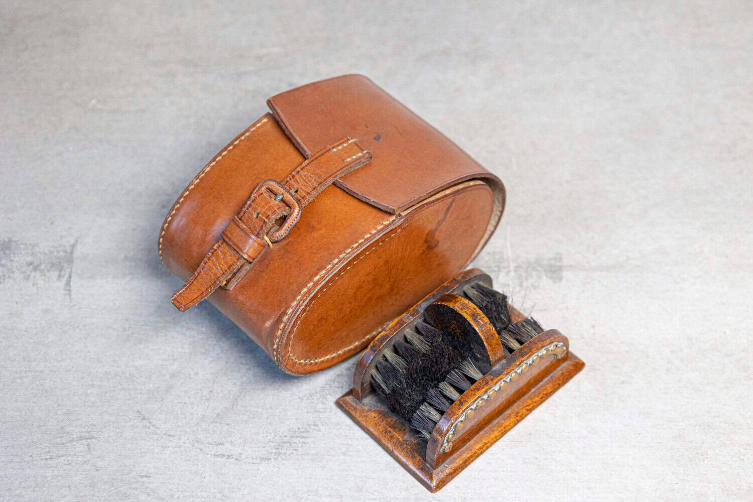 English 19th Century Victorian Shoe Care Set with Original Leather Case - JAA