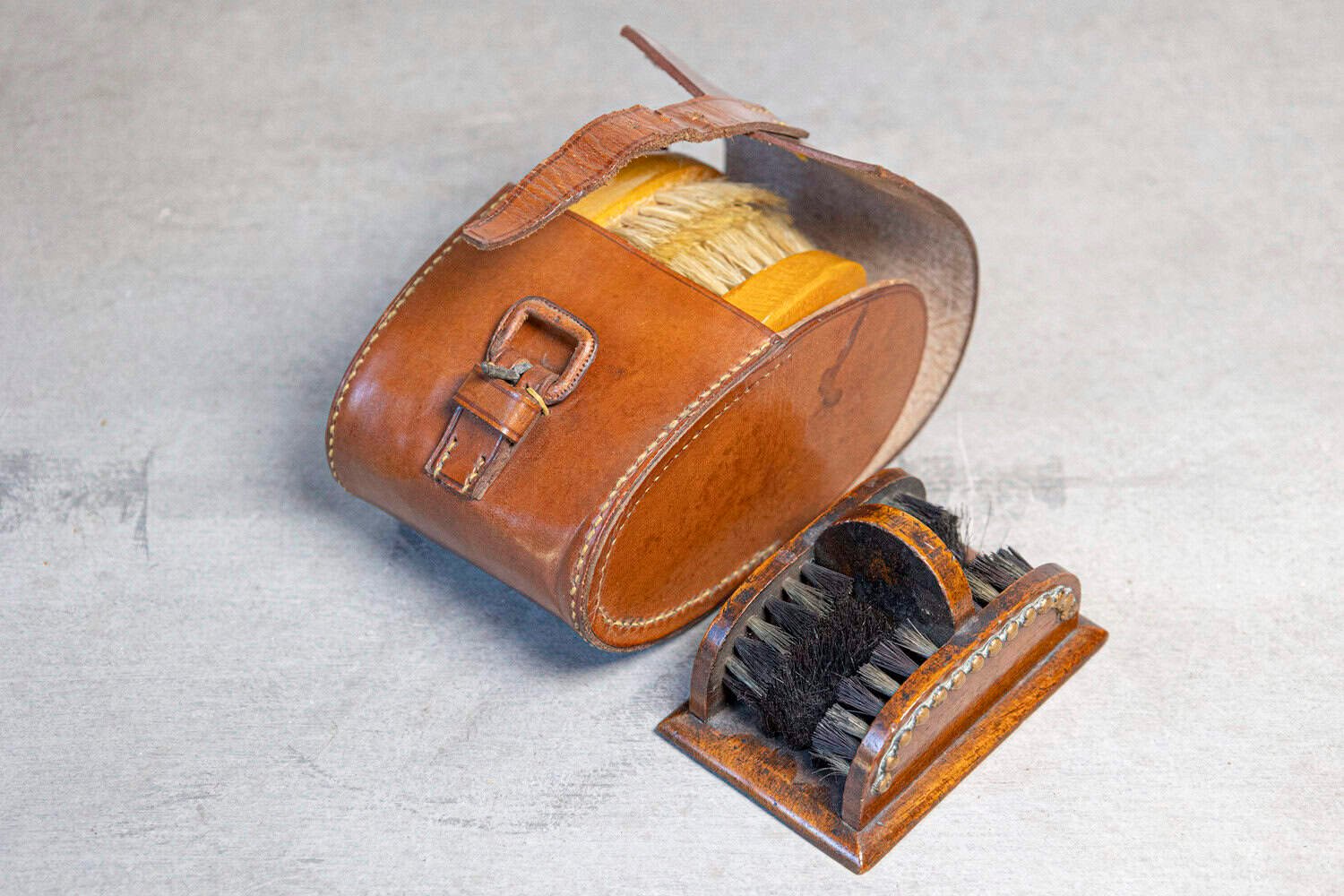 English 19th Century Victorian Shoe Care Set with Original Leather Case - JAA