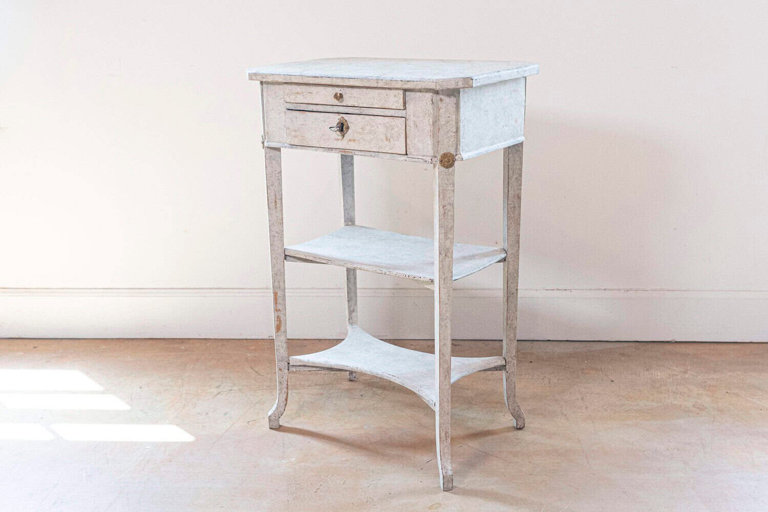 Swedish 1900s Gustavian Style Painted Console Table with Two Drawers and Shelves - JAA