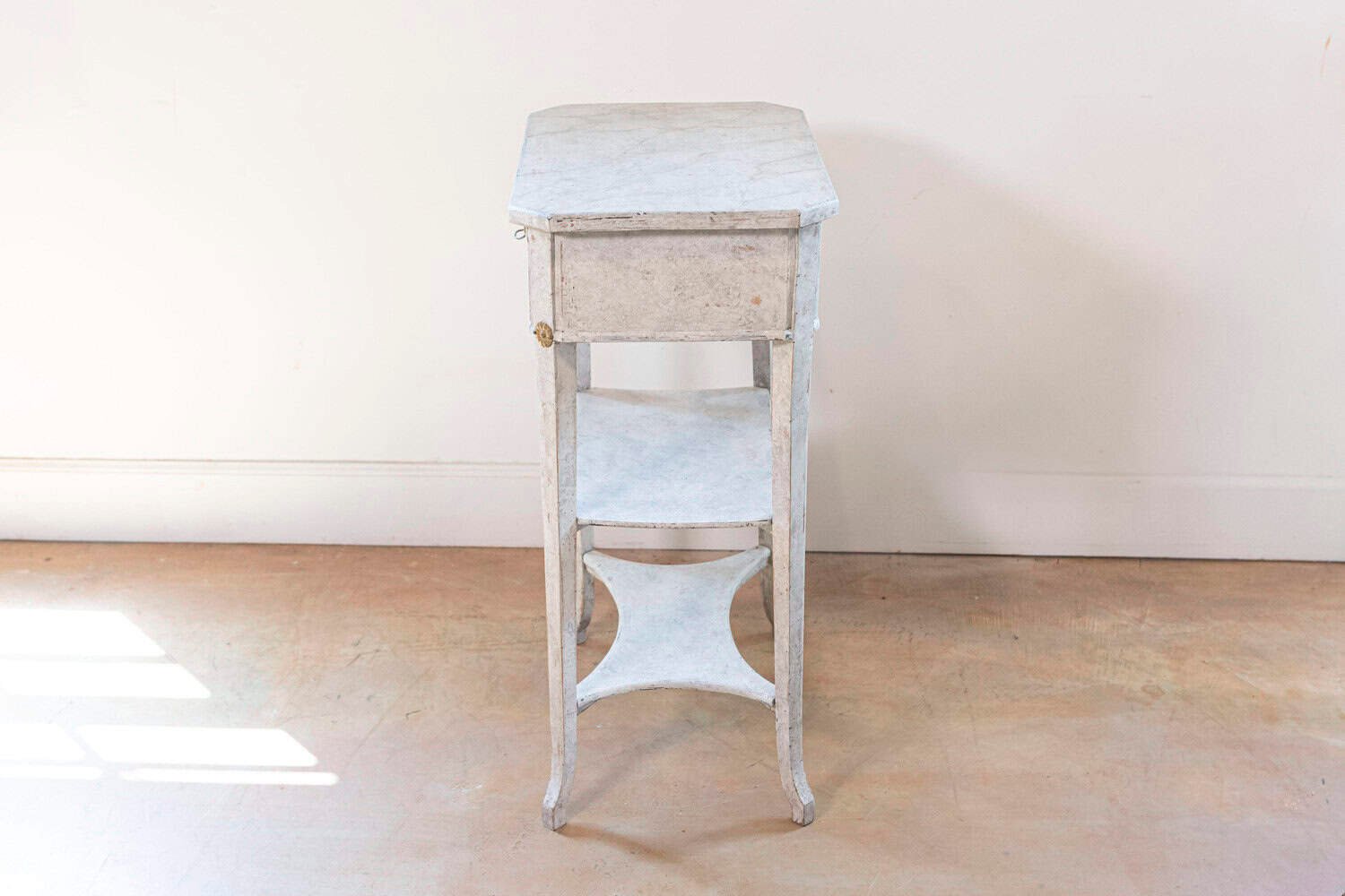 Swedish 1900s Gustavian Style Painted Console Table with Two Drawers and Shelves - JAA