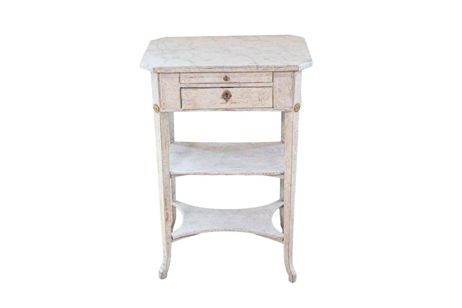 Swedish 1900s Gustavian Style Painted Console Table with Two Drawers and Shelves