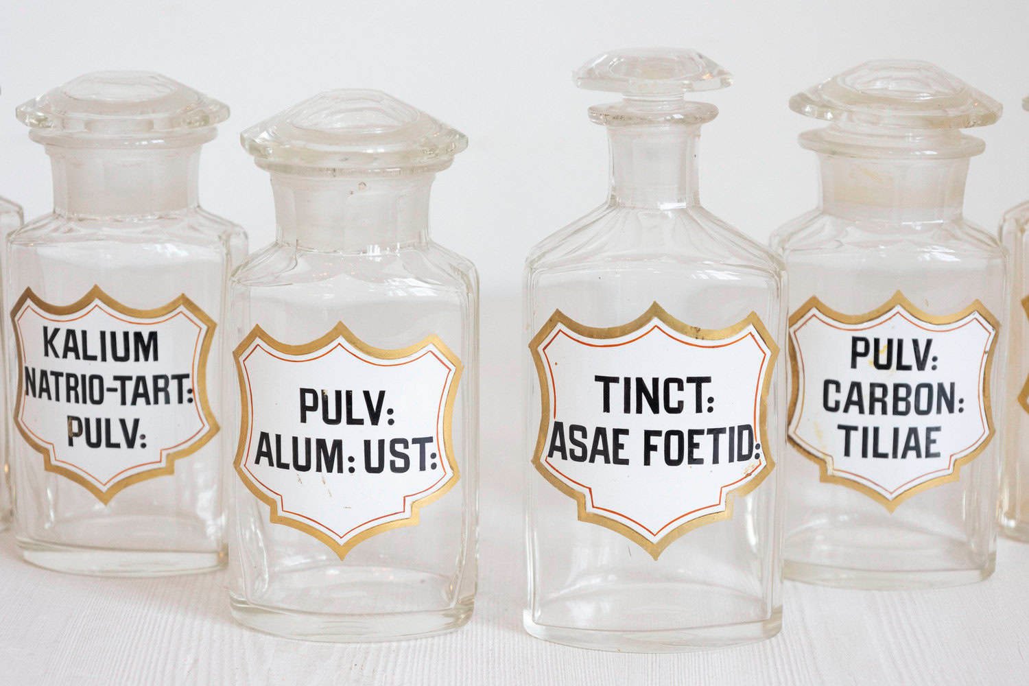 French Louis-Philippe Period 1840s Glass Apothecary Jars with Latin Labels - JAA