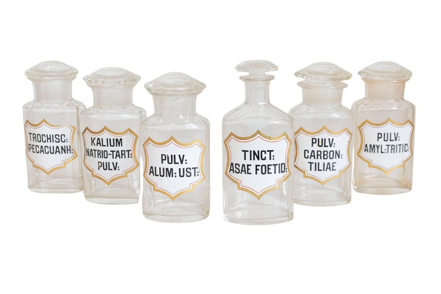 French Louis-Philippe Period 1840s Glass Apothecary Jars with Latin Labels - JAA