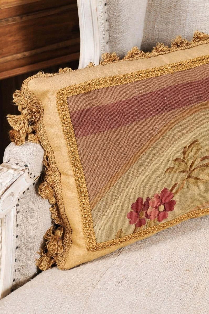 Pair of French 19th Century Aubusson Tapestry Pillows with Flowers and Tassels - JAA