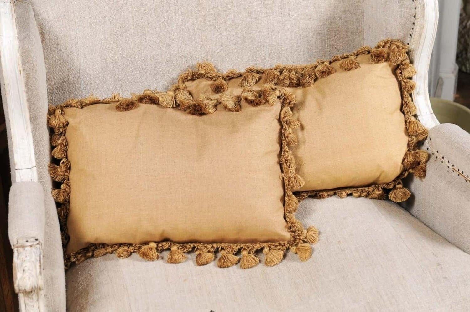 Pair of French 19th Century Aubusson Tapestry Pillows with Flowers and Tassels - JAA