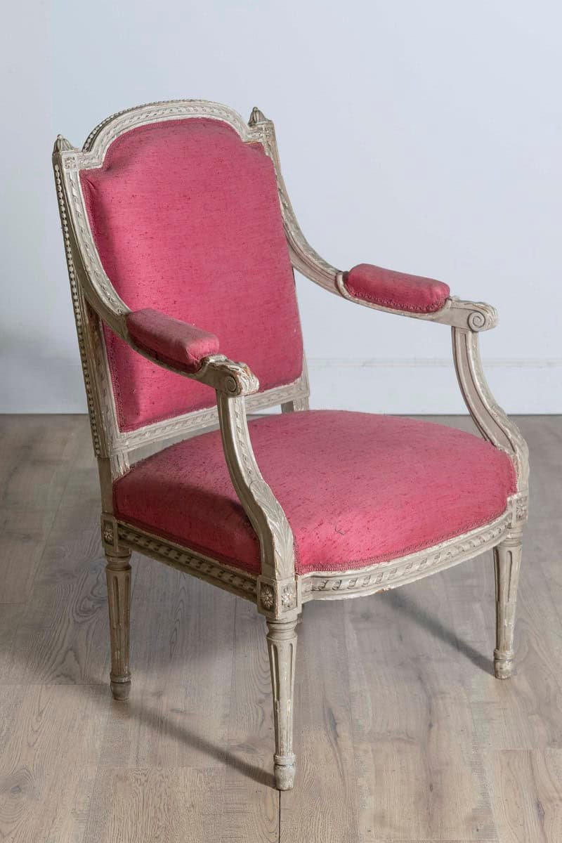 French Louis XVI Style 19th Century Painted Fauteuil with Abundant Carved Décor, SOLD EACH. - JAA