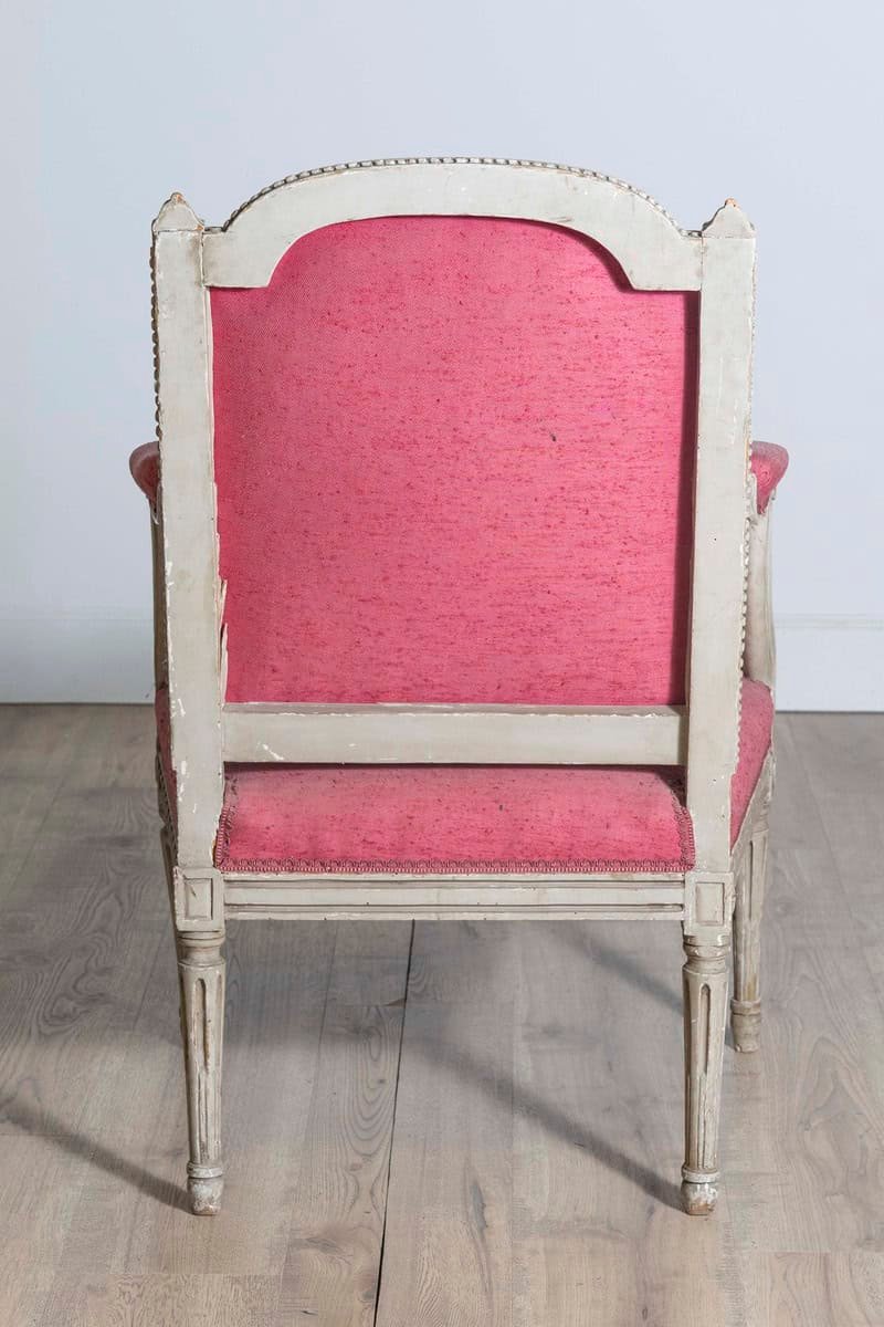 French Louis XVI Style 19th Century Painted Fauteuil with Abundant Carved Décor, SOLD EACH. - JAA