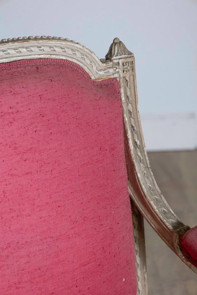 French Louis XVI Style 19th Century Painted Fauteuil with Abundant Carved Décor, SOLD EACH. - JAA