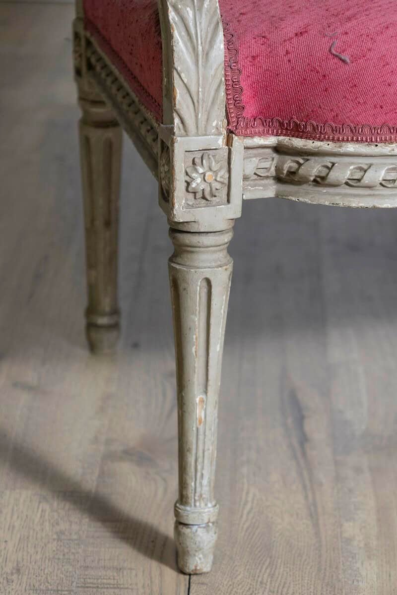 French Louis XVI Style 19th Century Painted Fauteuil with Abundant Carved Décor, SOLD EACH. - JAA